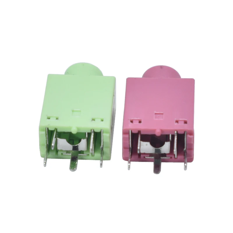 10pcs 3.5MM Headphone Audio Connector PJ-358 180 Degree Vertical 5 Pin 5P Pink Green for Host Chassis Socket