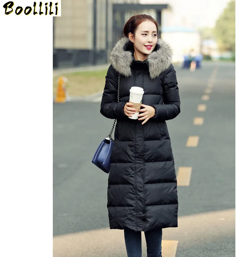 

Women's Down Boollili Jackets Raccoon Fur Collar Hooded Coat Female Winter Jacket Women Padded Long Parka Chaqueta Mujer