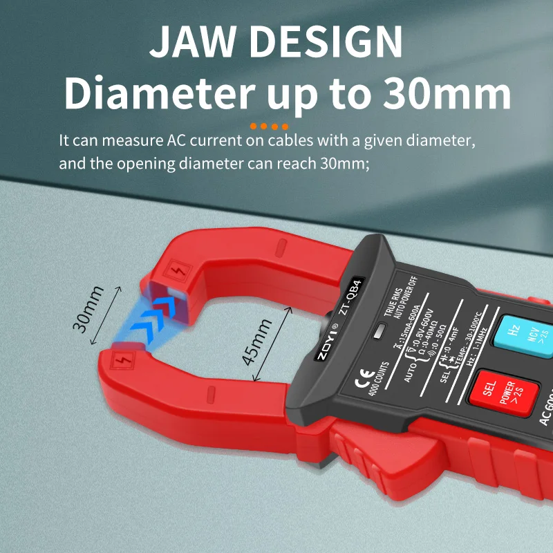 ZOYI Digital Clamp Meter 600A Current True RMS Smart Plier ammeter Auto Rang 6000 Multimeter DC AC Voltage Hz Ohm NCV Tester