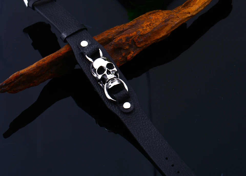 BEIER Punk style Wholesale Drop Ship Man\'s High Quality Genes Skull Leather Bracelet  Bangle For Man BC-L023