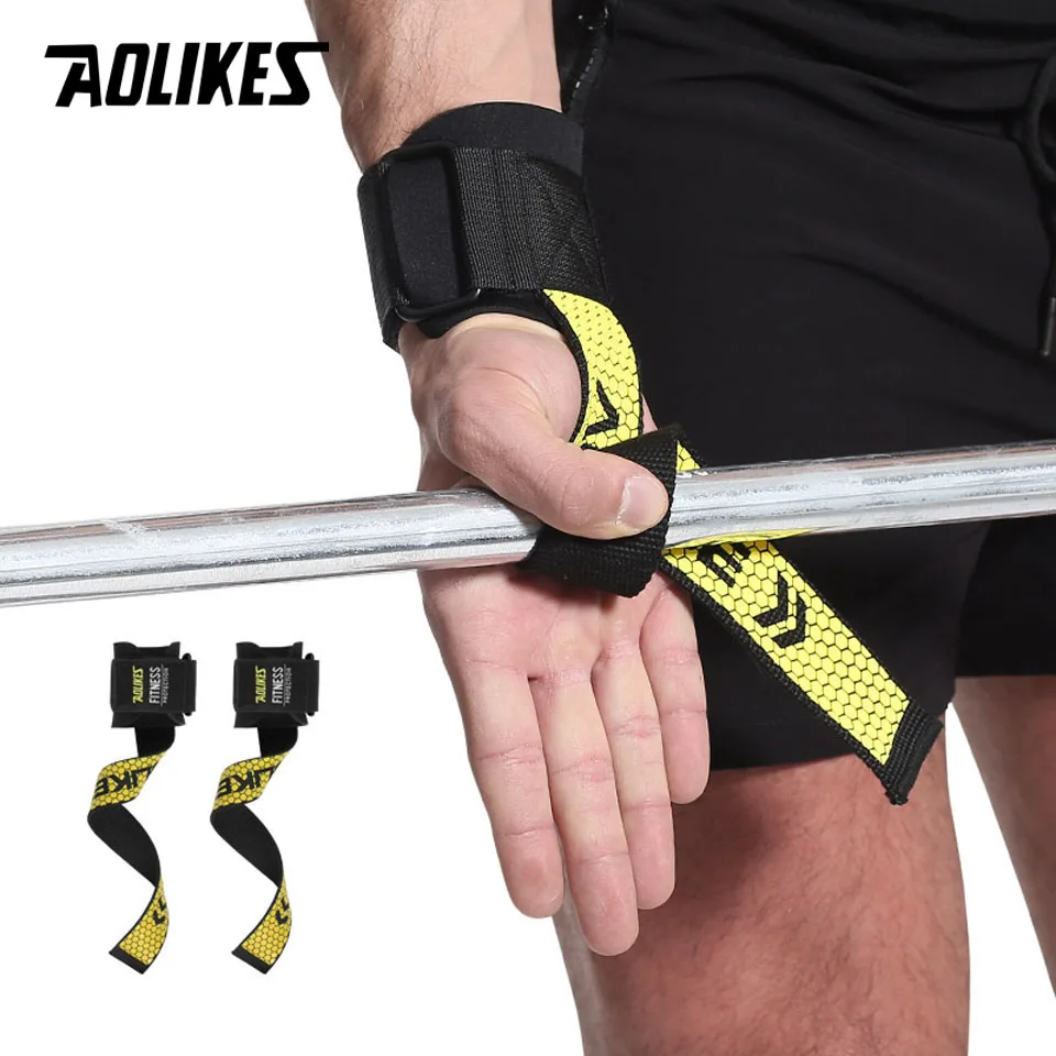 AOLIKES 1 Pair Weight lifting Wrist Straps Fitness Bodybuilding Training Gym CrossFit lifting straps with Non Slip Flex Gel Grip