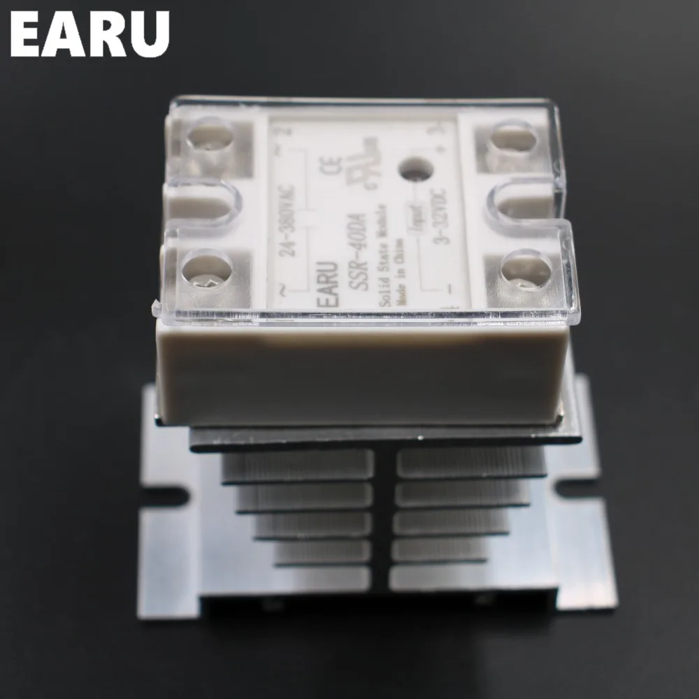 1 pc SSR-40DA Solid State Relay Moudle SSR-40 DA 40A with Plastic Cover+1 pc Aluminum Heat Sink Dissipation Radiator Combination