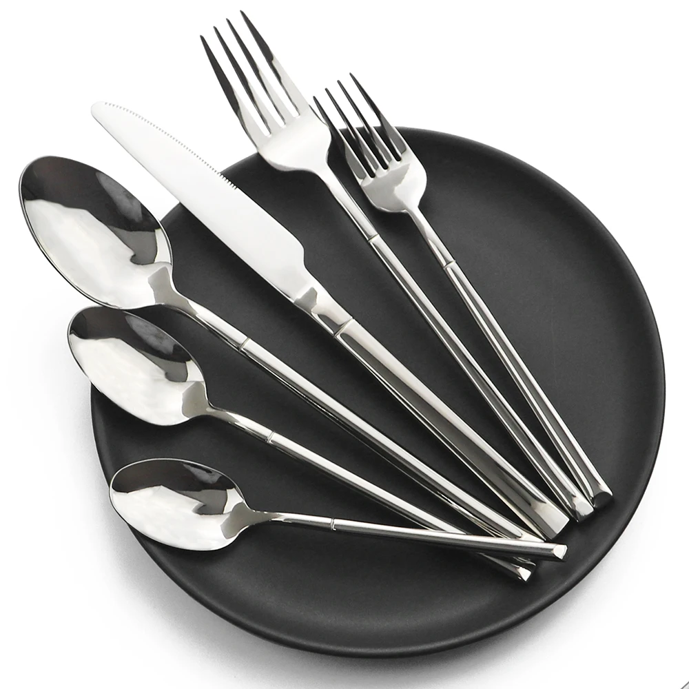 6 Pcs Luxury Silver Dinnerware Set 18/10 Stainless Steel Tableware Set Kitchen Knife Spoon Fork Cutlery Set Dinner Food Flatware