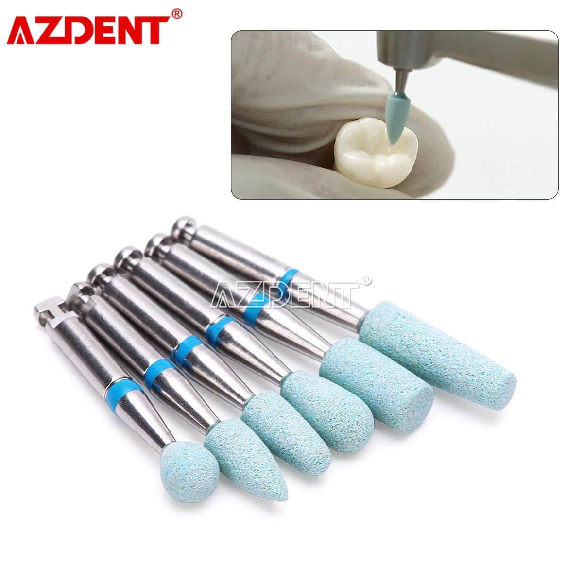 Azdent dental cerâmica diamante polimento cabeça polidor moedor de pedra zircônia porcelana grão grosso haste diâmetro ra 2.35mm