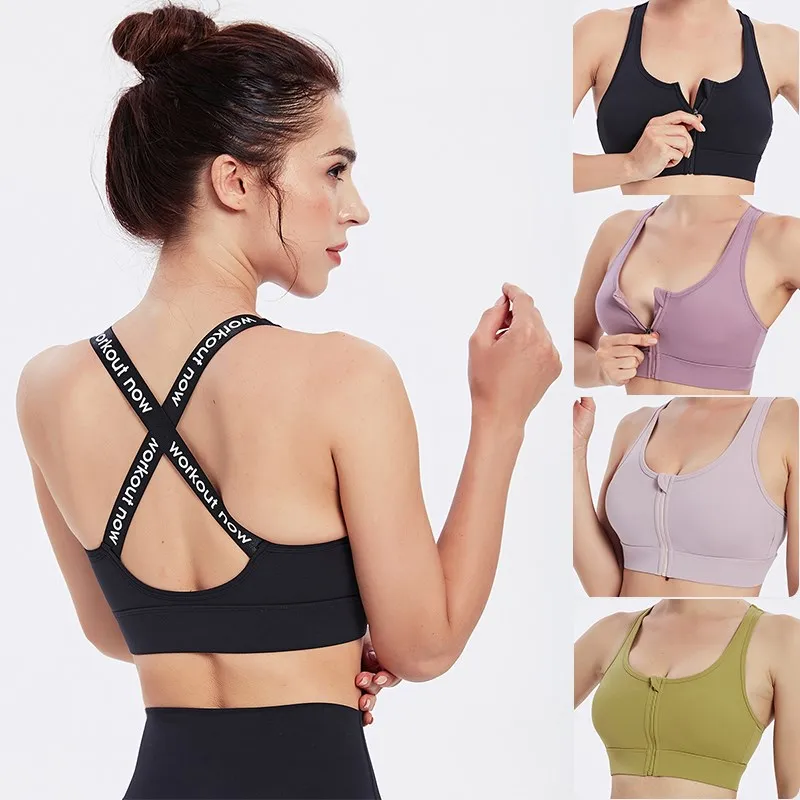 Women Front Zipper Sports Bra Push Up Crop Tops Wider Straps Fitness Top Sexy Sport Inner Wear Outdoor Bras Female Gym Clothes