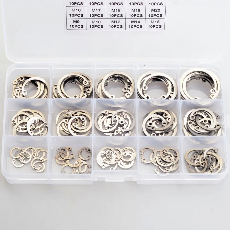 Kit de surtido de anillos de retención de anillo interno tipo C, 150 piezas, de acero inoxidable 304, juego de anillos a presión GB893