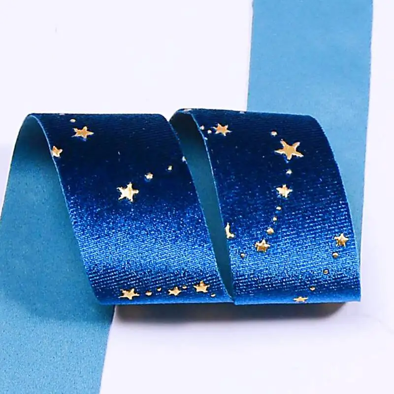 10 Yards 25MM/35MM Gold/Star Velvet Ribbon DIY Handmade Material Headdress Bows Gift Wrapped Clothing Accessories