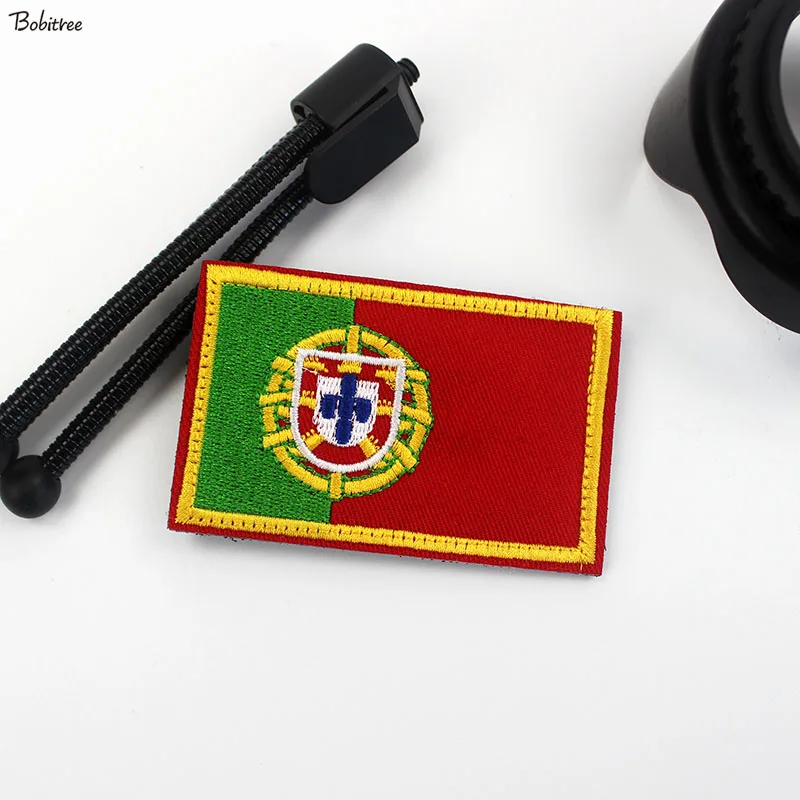 Portugal Flag Patch with Hook Loop Embroidered Portuguese Banner Badges Armband Stick on Backpack Cap Uniform Decoration