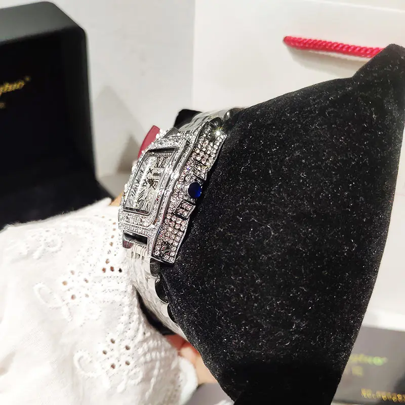 Silver Fashion High Quality Square Women Watches Quartz Ladies Watch With Rhinestone Top Brand Luxury Designer Watch