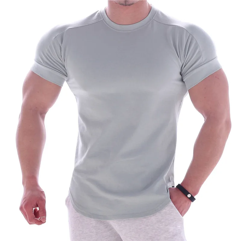 Camiseta deportiva de manga corta para hombre, camisa de secado rápido para gimnasio, entrenamiento de culturismo, ropa de verano, 2024