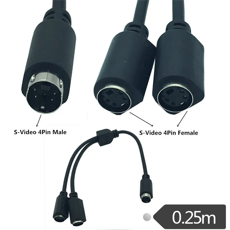 0.25M Y Cable Adapter Splitter S-Video 1 Male to 2 Female Cable