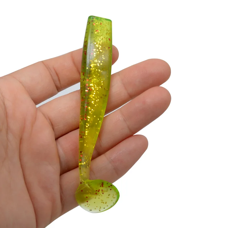 Angelköder, doppelte Farbe, weicher Köder, kein Kopf, T-Schwanz, Fisch, 8 g, künstliche Wurmköder, Lot 5 Stück, Verkauf – Detail 4