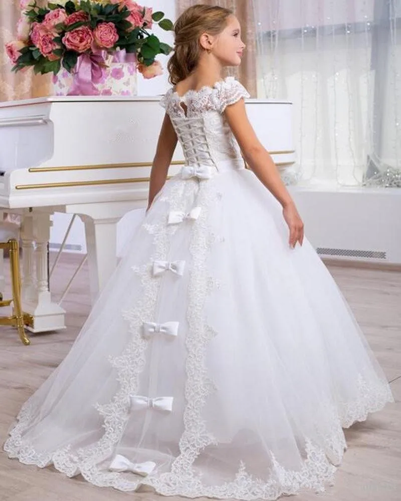 Vestido infantil de princesa, vestido rendado para festa e baile de casamento, aniversário, concurso, manga curta, costas nuas