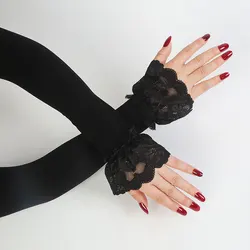 Guantes de conducción de manga de brazo de protección solar para mujer, guantes de conducción sin dedos, guantes largos elásticos de muñeca para mujer, Verano