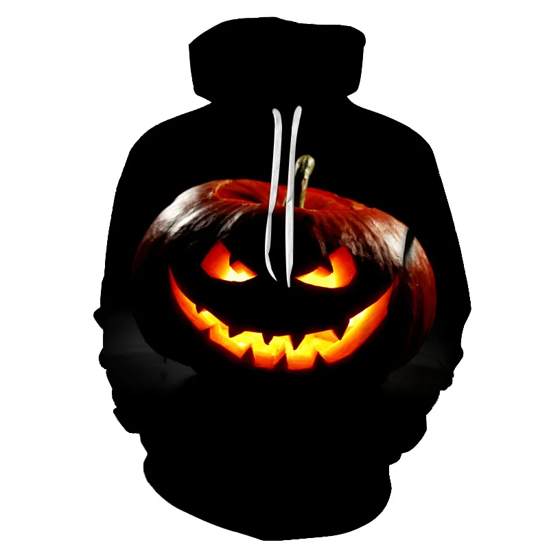 Men's Halloween Top Fashionable High Loose Tops Quality Design Evil Pumpkin Skull Variety 3D Printed Hoodie black Sweatshirt