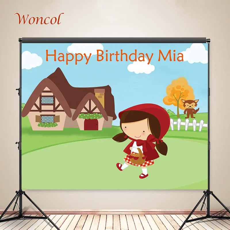 Woncol Little Red Riding Hood การถ่ายภาพพื้นหลังวันเกิด Photo ฉากหลัง Decor แบนเนอร์ Photo Booth Props