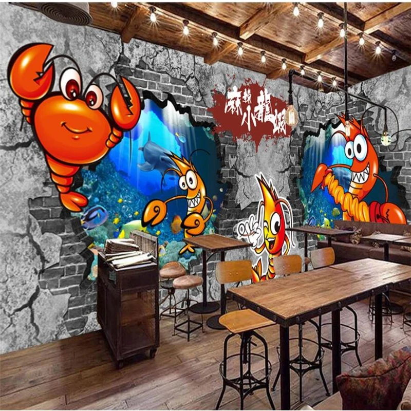 wellyu Customized large murals fashion home decoration hand-painted spicy crayfish seafood restaurant tooling  wallpaper