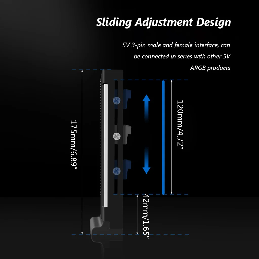 Coolmoon LED GPU 거치대, ARGB LED 수직 그래픽 카드 브래킷, 주소 지정 가능 RGB 지지대 프레임, 마그네틱 드롭십 포함, 5V, 3 핀