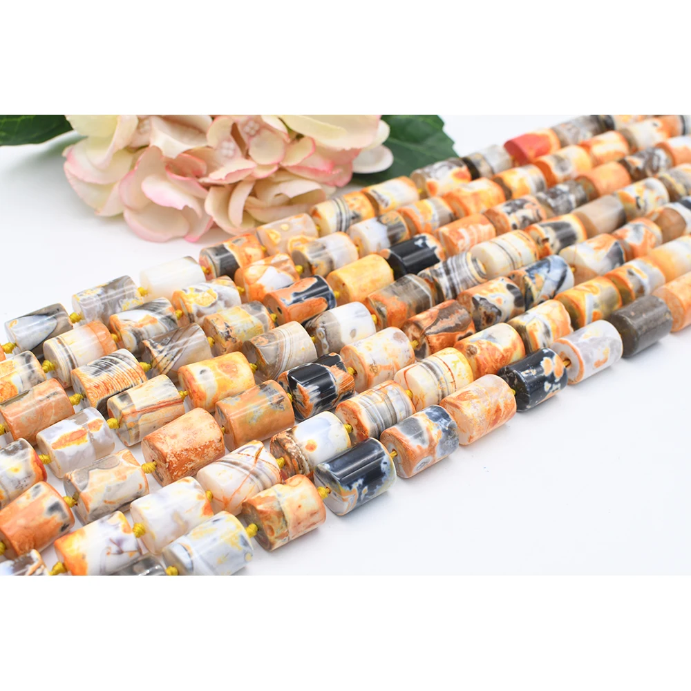 

2 strands 15X18mm Natural Smooth Columnar shape Yellow Fire Agate stone Beads For DIY necklace bracelet jewelry make 15 "free de