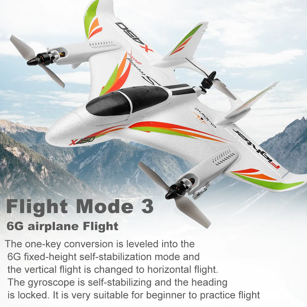 WLtoys XK X450 2.4G 6CH 3D/6G RC Airplane Brushless Vertical Takeoff LED RC Glider Fixed Wing RC Aircraft RTF RC Toy for Kid