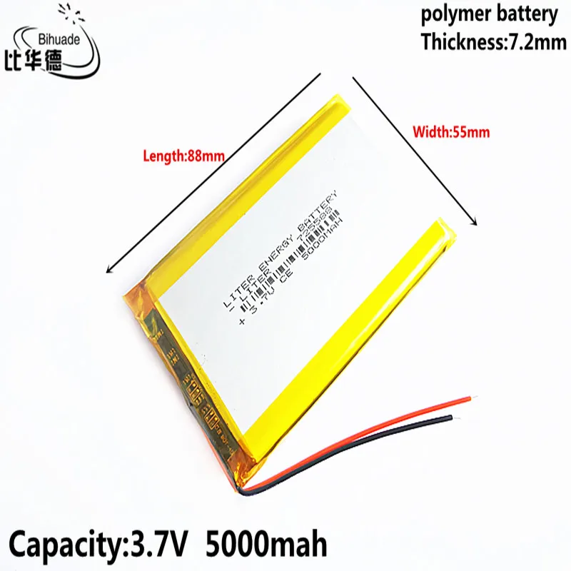 Good Qulity Liter energy battery 3.7V,5000mAH 725588 Polymer lithium ion / Li-ion battery for tablet pc BANK,GPS,mp3,mp4