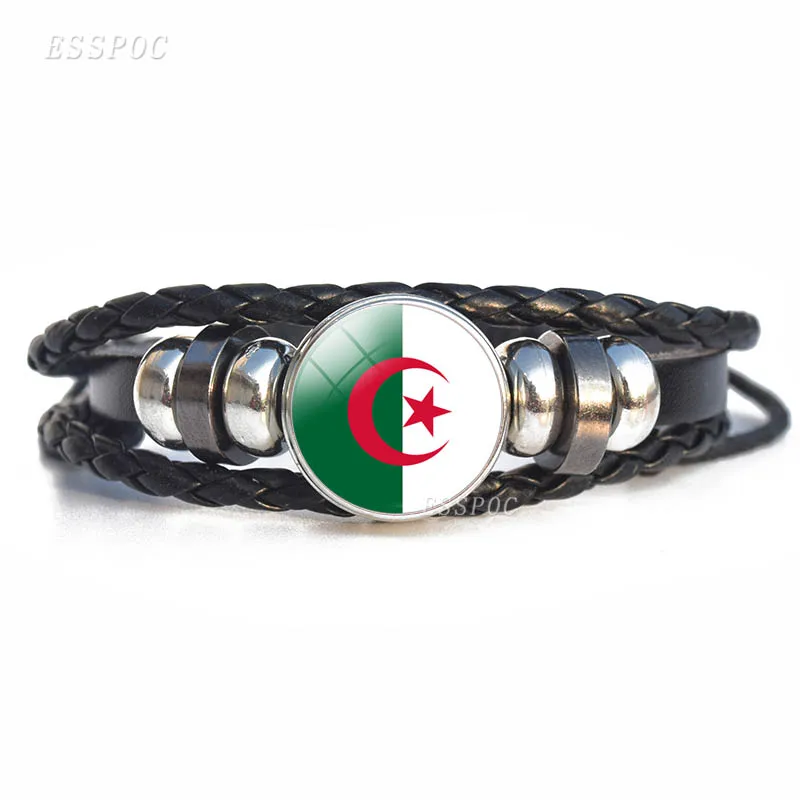 Flag Bracelet Africa National Flag JewelryEgypt Nigeria Libya South Africa Namibia Equatorial Guinea Black Leather Bracelet