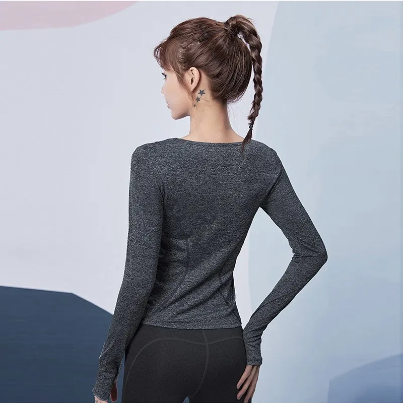 Brand New Women Fitness Excise Shirts Long Sleeve Sports Tops Slim Yoga Gym Tees Quick Dry Running Workout Tops