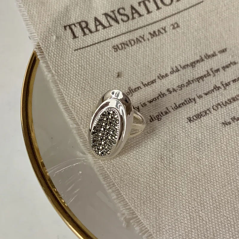 LIVVY Silver Color New Fashion Vintage Creative Geometric Oval Zircon Rings for Women Party Jewelry Birthday Gifts