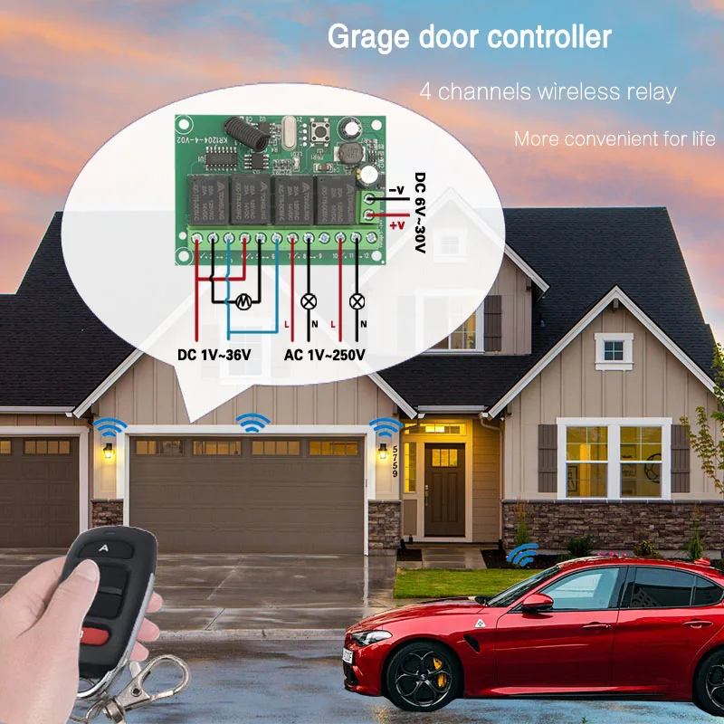 Diese 433MHz Universal Remote Control DC 12V 24V 4CH RF Wireless Relay Receiver and Transmitter,for Garage/Light/Motor/LED