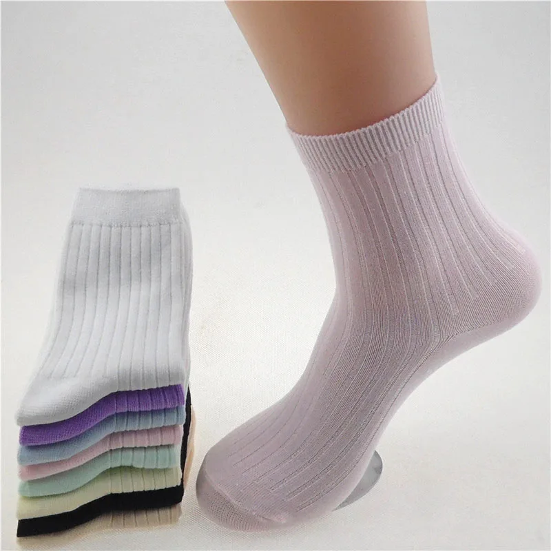 6 Pairs Women Socks Spring Summer In High-Grade Bamboo Fiber Socks Candy Color Tube Fashion Women Autumn Winter Cotton Socks