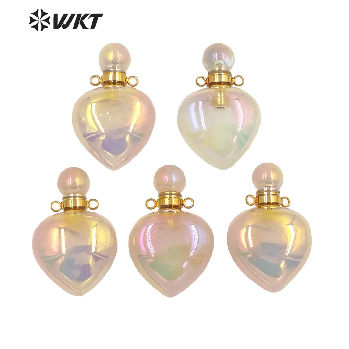 

WT-P1647 Amazing Newest super hot Aura pink quartz perfume bottle pendant lady essencial stone bottle pendant for summer