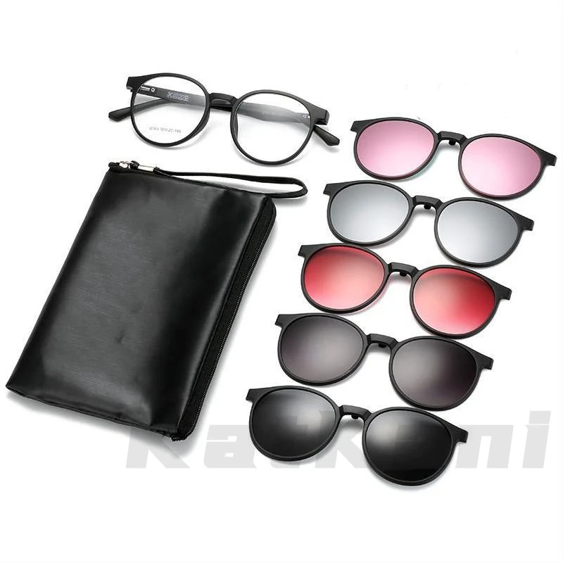 KatKani Set di occhiali magnetici da uomo e da donna Retro Round 1 + 5 occhiali da sole polarizzati montatura per occhiali da vista ottica K12160