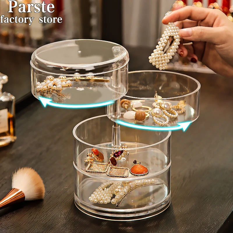 

Acrylic Exquisite Jewelry Storage Display Box Multi-Layer Rotating Earring Clip Head Ornament Head Jewelry Box Christmas Gift