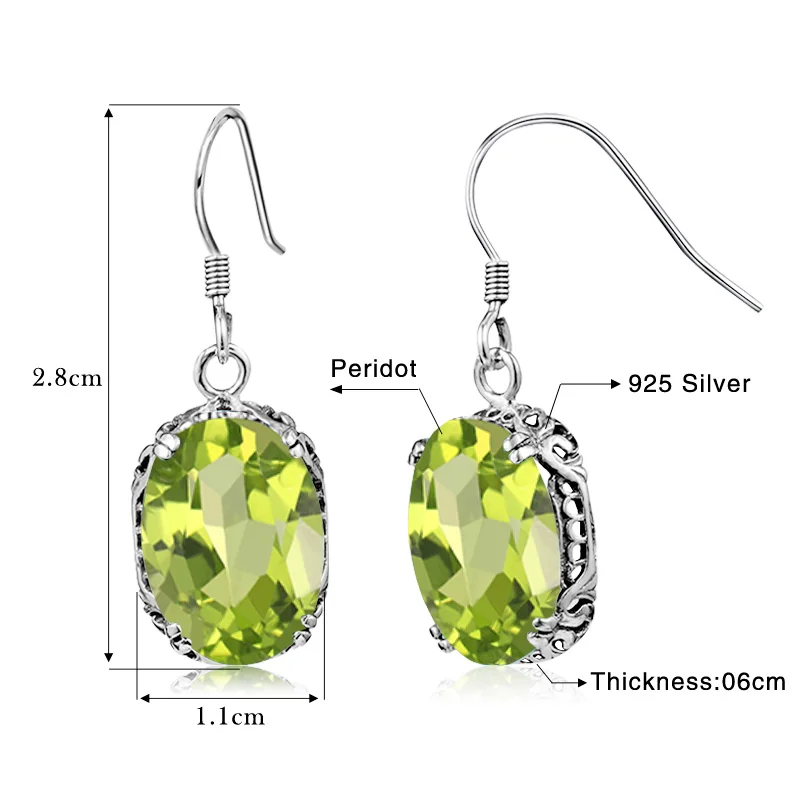 Pendientes colgantes largos de peridoto Vintage para mujer, joyería fina elegante, Plata de Ley 925 Original