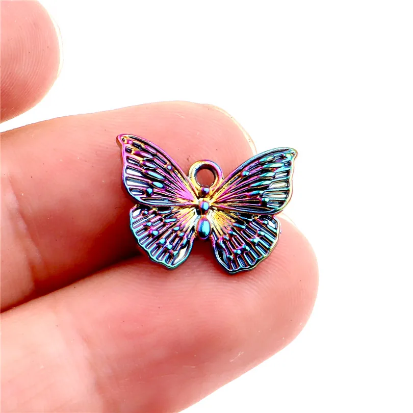 10pcs Rainbow Color Alloy butterfly Pendant charms for Necklace DIY Jewelry Accessories Women Girl Xmas gifts