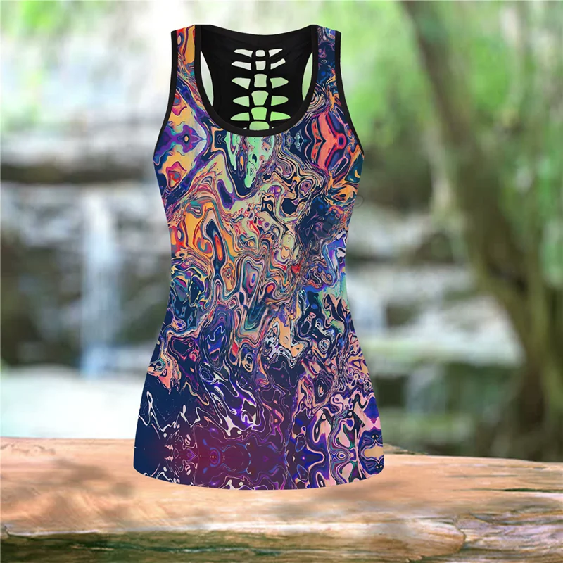 Hawaii Combo Outfit Leggings and Hollow out Tank Top Suit Sexy Yoga Fitness Soft Legging Summer Women For Girl 03