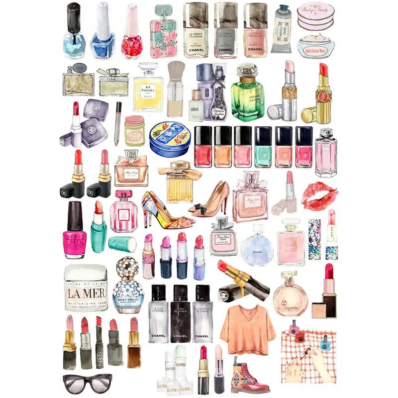 2 PCS Lipsticks and Shoes Makeup Uncut Sketchbook Diary Sticker Pack Book Journal Stickers Scrapbooking Cute Supplies vv