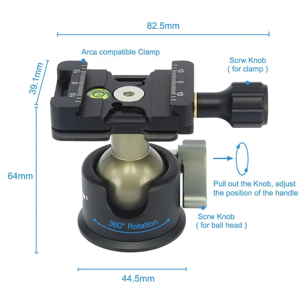 Низкопрофильный мини-штатив Haoge 360 с шаровой головкой и пластиной для DSLR-камеры подходит для Arca RRS