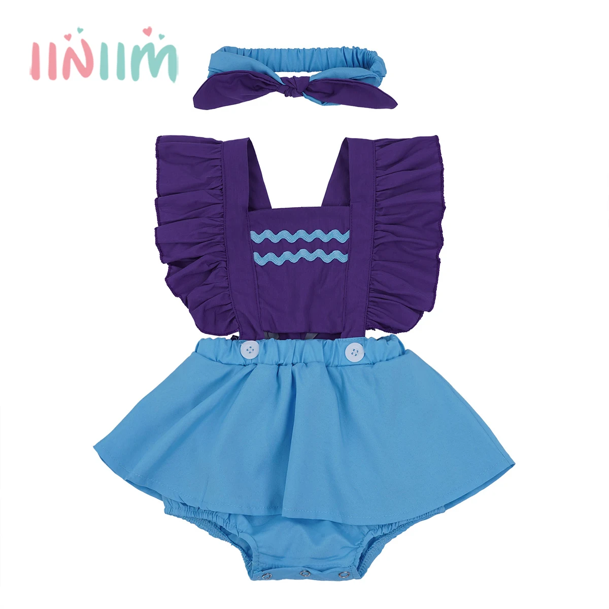 Infant Baby Girls Fancy Clothes Set Flutter Sleeves Princess Mermaid Newborn Romper Headband Outfits Bebe Cosplay Party Costumes