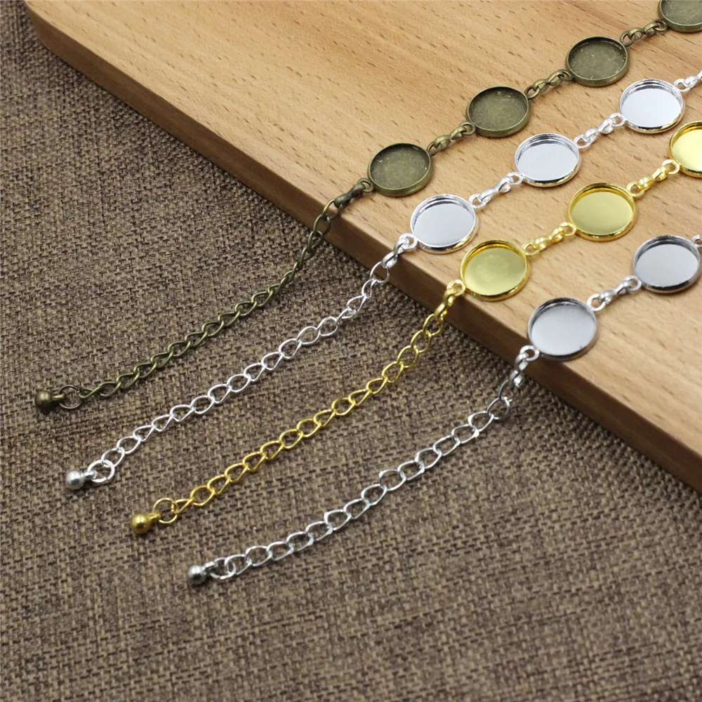 Onebeading Copper 12mm Round Cabochons Bracelet Vintage Blank Bezel Tray Base For DIY Making Accessory Length 45cm 2 Strands