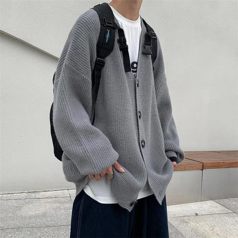 Sweater Cardigan Men 2021 Autumn Casual Wild V-neck Sweater Coats Loose Streetwear Single-breasted Tops Chaqueta De Los Hombres