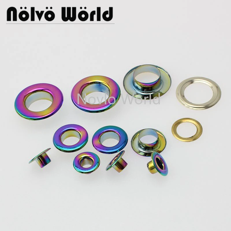 Nolvo World 20-100pcs 6 size 4.5-5-8-10-12-12.5mm rainbow COPPER Material light weight fastern round eyelets shoes grommets