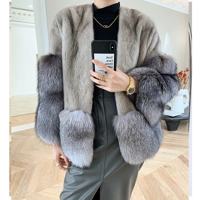 HDHOHR New 100% Natural Importe Mink Fur Coats 2024 winer Real Fox Fur Jackets Women Fashion Female Short Real Mink Fur Coat