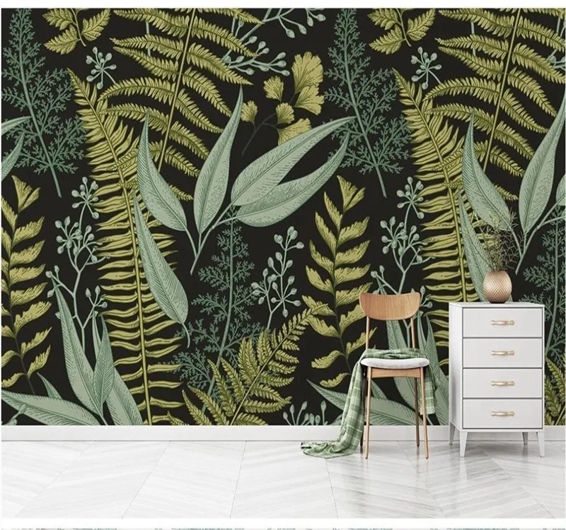 

XUE SU Custom large-scale murals retro pastoral nostalgic green plants American country TV background wall wallpaper