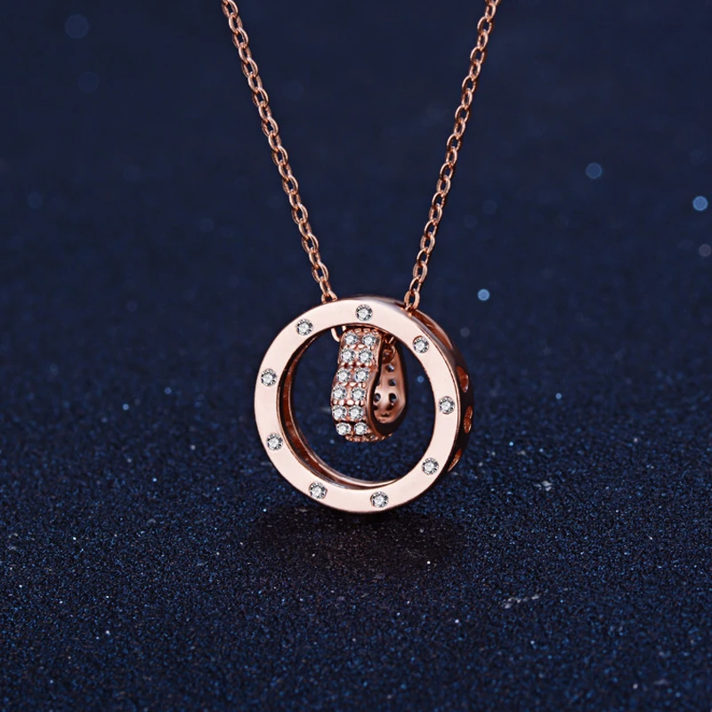 Hot Sale Fashion Round Love Heart Zircon Pendant Necklace 925 Sterling Silver Rose Gold Rhinestone Necklaces Women Jewelry Gift