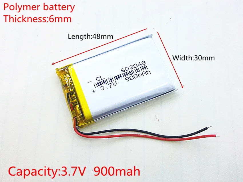 3.7 V, 900 mAH, 603048 PLIB, polimerowa bateria litowo-jonowa/akumulator litowo-jonowy do GPS, mp3, mp4, mp5, dvd, bluetooth, modelu zabawki