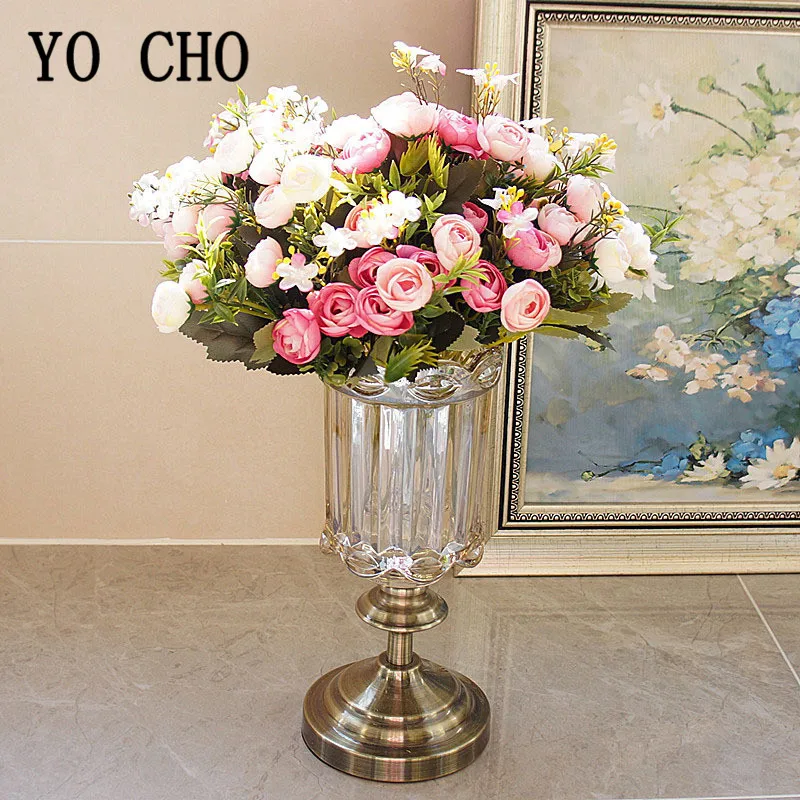 YO CHO  Artificial Roses Bouquet  Silk Flowers Bundle  Wedding Table  Farmhouse  Home Fall Party Decor  13 Heads