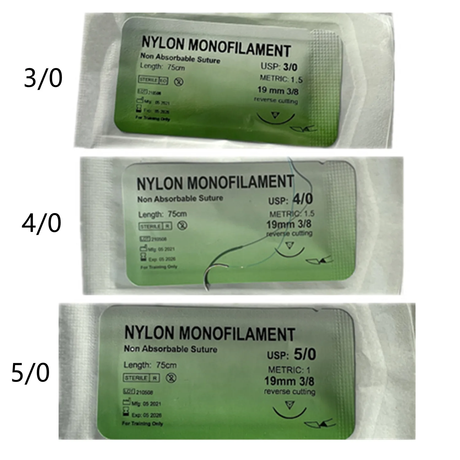 10 szt. Dental niechłonny monofilament sterylny nylonowy niebieski szew 75 cm USP 3/0 4/0 5/0