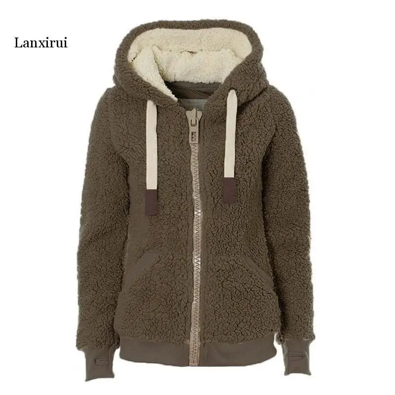 

Winter Sweatshirts Women Warm Flannel Casual Hoodie Sweatshirt Solid hooded Hoodies Drawstring Fashion Female Plush Coat