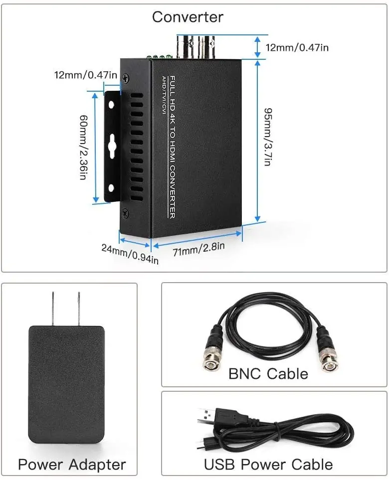 TLT-TECH Full HD 4K TVI/CVI/AHD to HDMI Converter Adapter Convert TVI CVI AHD CVBS BNC Video Signal to HDMI